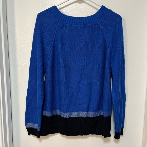 Ellen Tracy Women Sweater Blue Black Knit Scoop Neck Pullover LARGE - Picture 6 of 6